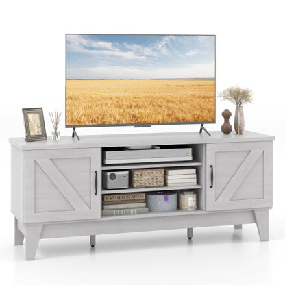 Farmhouse TV Stand for TVs Up to 65 Inches with 2 Barn Door Cabinets-Gray - Color: Gray