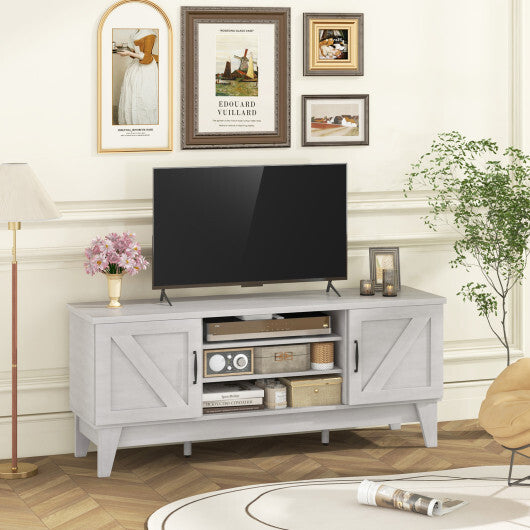 Farmhouse TV Stand for TVs Up to 65 Inches with 2 Barn Door Cabinets-Gray - Color: Gray