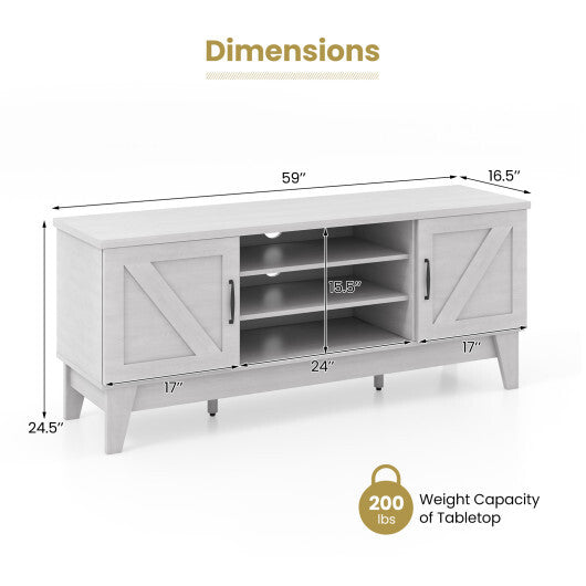 Farmhouse TV Stand for TVs Up to 65 Inches with 2 Barn Door Cabinets-Gray - Color: Gray