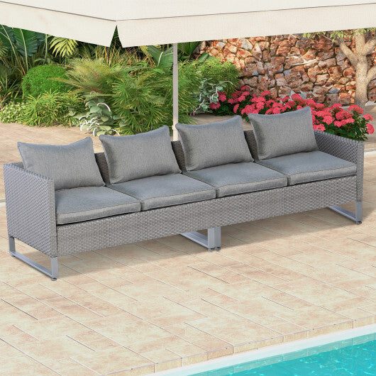 2 Pieces Patio Furniture Sofa Set with Cushions and Sofa Clips-Gray - Color: Gray