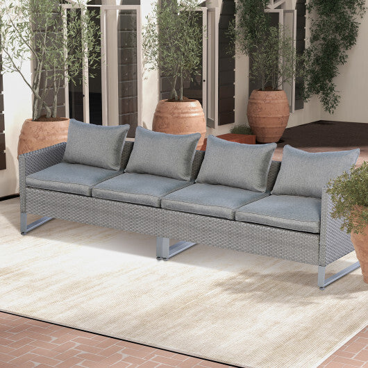 2 Pieces Patio Furniture Sofa Set with Cushions and Sofa Clips-Gray - Color: Gray