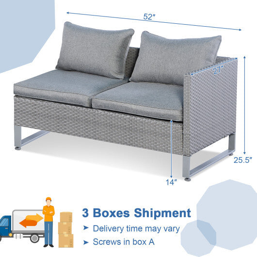 2 Pieces Patio Furniture Sofa Set with Cushions and Sofa Clips-Gray - Color: Gray