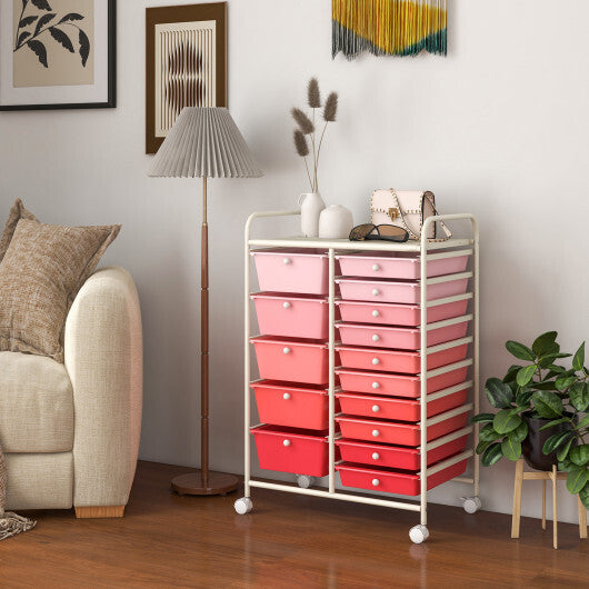 15-Drawer Utility Rolling Organizer Cart Multi-Use Storage-Gradient Pink - Color: Gradient Pink