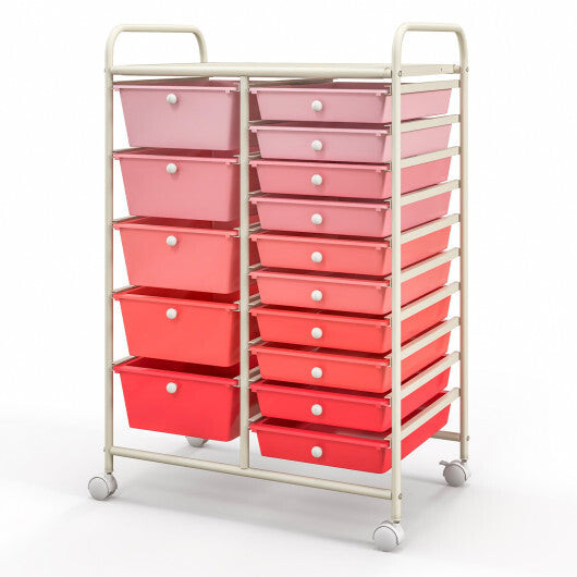 15-Drawer Utility Rolling Organizer Cart Multi-Use Storage-Gradient Pink - Color: Gradient Pink