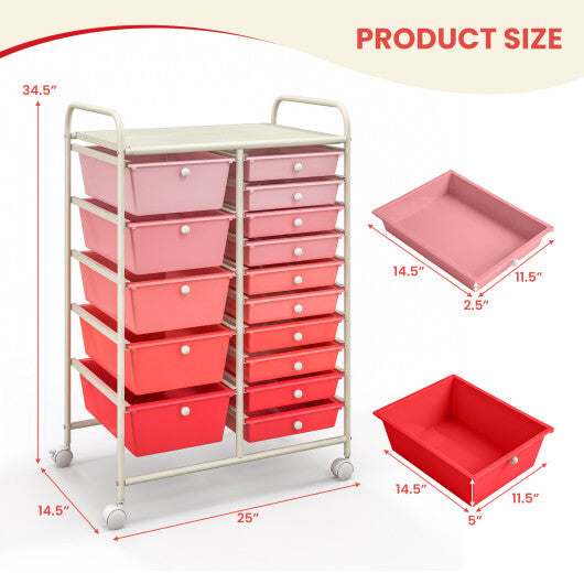 15-Drawer Utility Rolling Organizer Cart Multi-Use Storage-Gradient Pink - Color: Gradient Pink