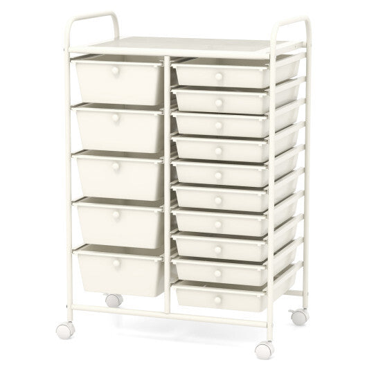 15-Drawer Utility Rolling Organizer Cart Multi-Use Storage-White - Color: White