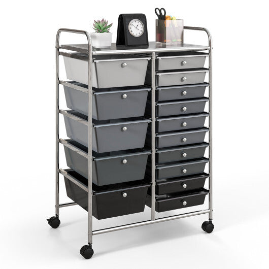 15-Drawer Utility Rolling Organizer Cart Multi-Use Storage-Black & Gray - Color: Black & Gray