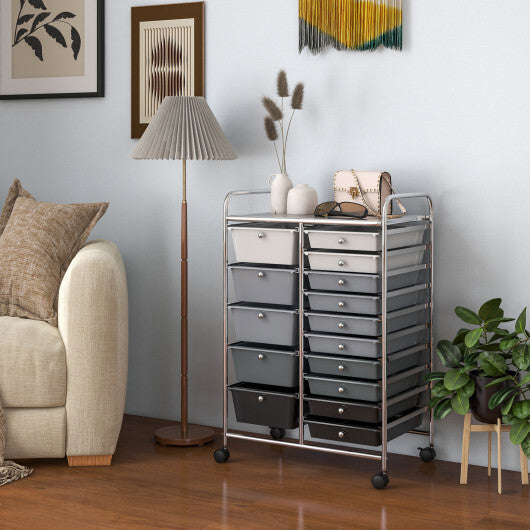 15-Drawer Utility Rolling Organizer Cart Multi-Use Storage-Black & Gray - Color: Black & Gray