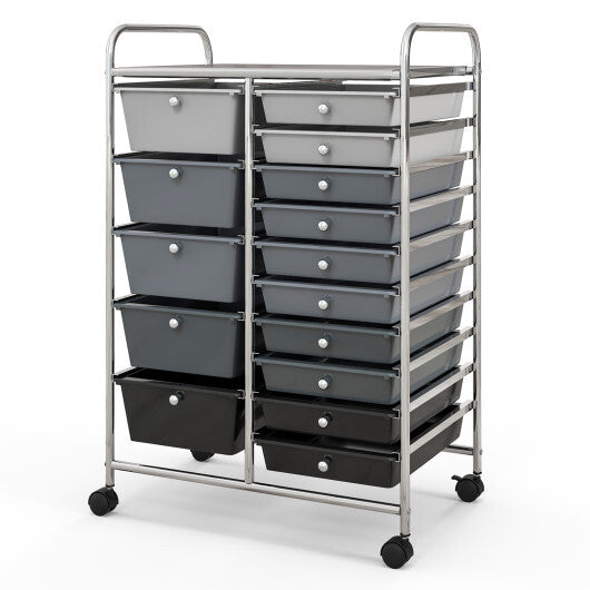 15-Drawer Utility Rolling Organizer Cart Multi-Use Storage-Black & Gray - Color: Black & Gray