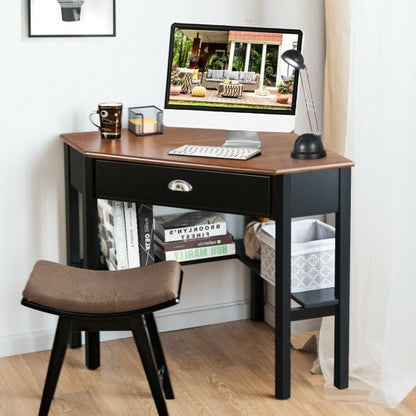 Corner Wooden Piece Laptop Computer Desk-Coffee - Color: Brown