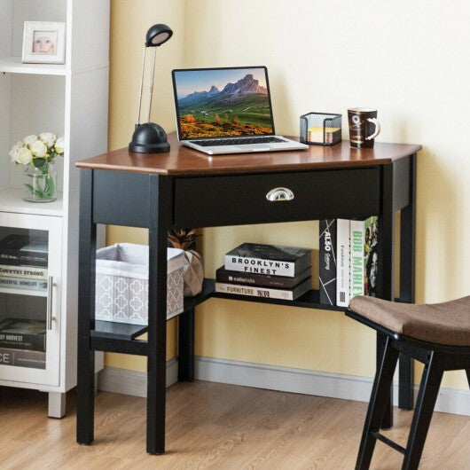 Corner Wooden Piece Laptop Computer Desk-Coffee - Color: Brown