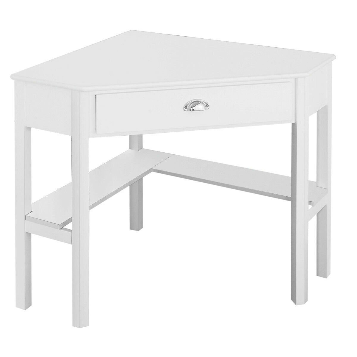 Corner Wooden Piece Laptop Computer Desk-White - Color: White