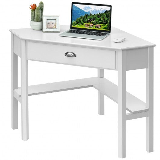 Corner Wooden Piece Laptop Computer Desk-White - Color: White