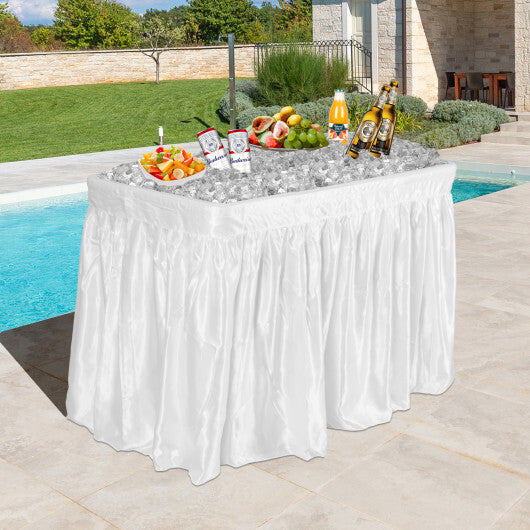 4 Feet Plastic Party Ice Folding Ice Table with Matching Skirt-White - Color: White