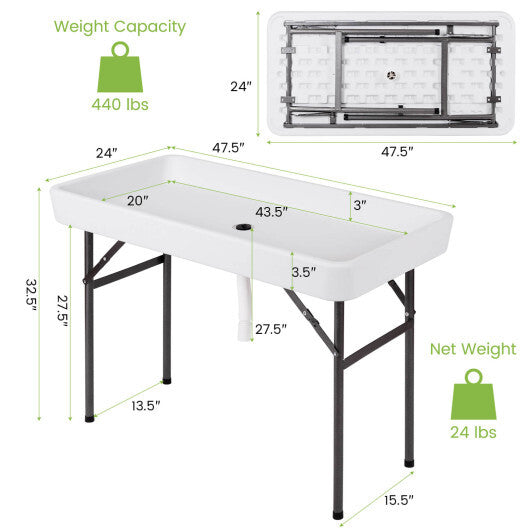 4 Feet Plastic Party Ice Folding Ice Table with Matching Skirt-White - Color: White