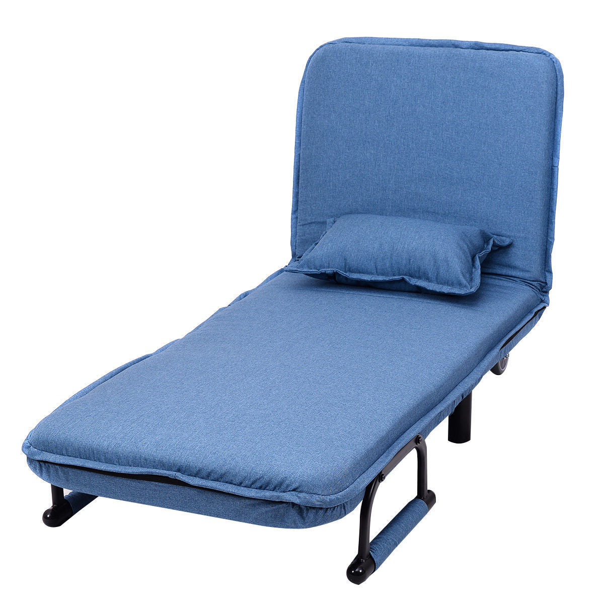 3-in-1 Convertible Sofa Bed with 5-Position Adjustable Backrest and Lumbar Pillow-Blue - Color: Blue