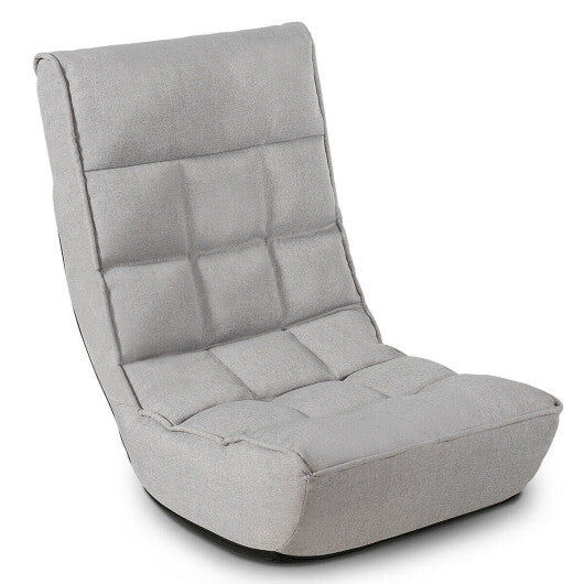 4-Position Adjustable Folding Floor Chair Lazy Sofa-Gray - Color: Gray