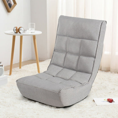 4-Position Adjustable Folding Floor Chair Lazy Sofa-Gray - Color: Gray