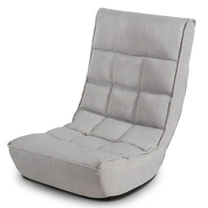 4-Position Adjustable Folding Floor Chair Lazy Sofa-Gray - Color: Gray