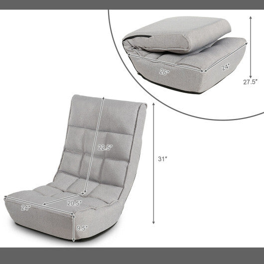 4-Position Adjustable Folding Floor Chair Lazy Sofa-Gray - Color: Gray