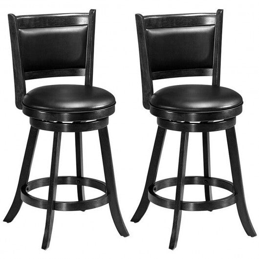 2 Pieces 24 Inches Swivel Counter Stool Dining Chair Upholstered Seat-Black - Color: Black