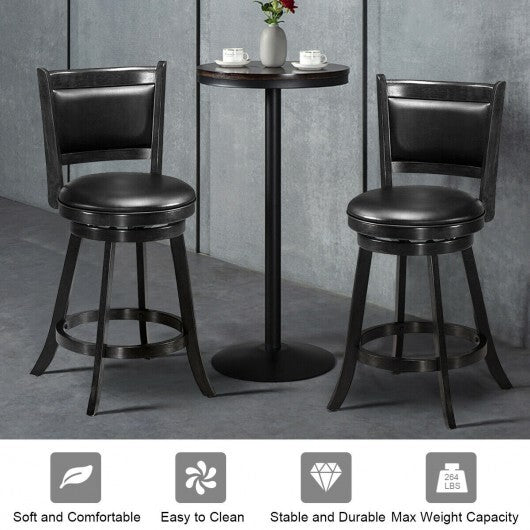 2 Pieces 24 Inches Swivel Counter Stool Dining Chair Upholstered Seat-Black - Color: Black