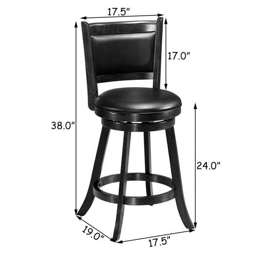 2 Pieces 24 Inches Swivel Counter Stool Dining Chair Upholstered Seat-Black - Color: Black