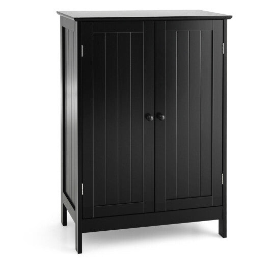 2-Door Freee-Standing Bathroom Cabinet with Shelf-Black - Color: Black