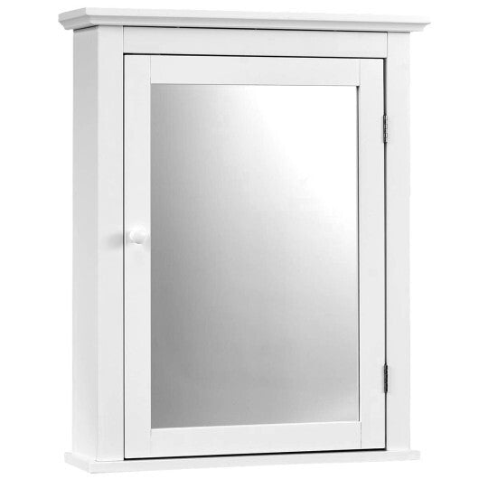 Bathroom Mirror Cabinet Wall Mounted Adjustable Shelf Medicine Storage-White - Color: White