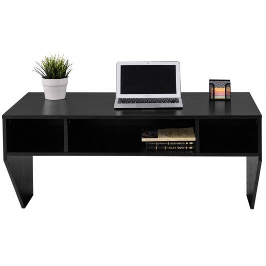 Wall Mounted Floating Sturdy Computer Table with Storage Shelf-Black - Color: Black