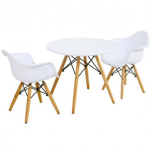 3 Pieces Kid's Modern Round Table Chair Set - Color: White