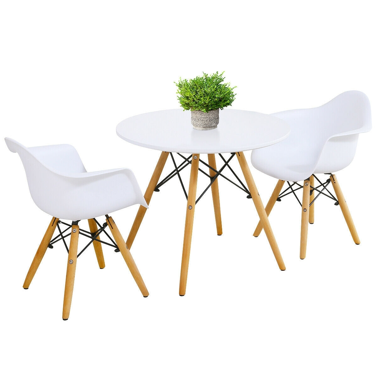 3 Pieces Kid's Modern Round Table Chair Set - Color: White