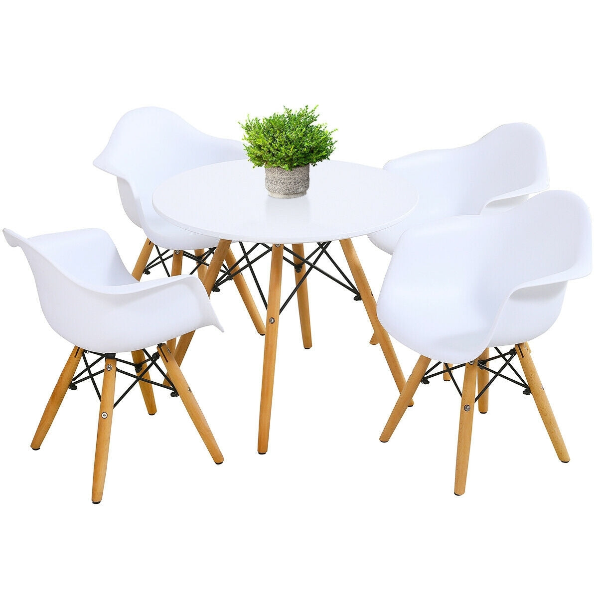 5 Piece Kids Modern Round Table Chair Set - Color: White