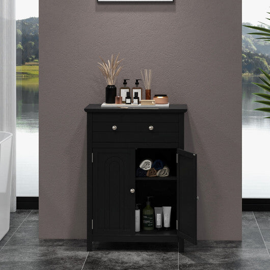 2-Door Freestanding Bathroom Cabinet with Drawer and Adjustable Shelf-Black - Color: Black