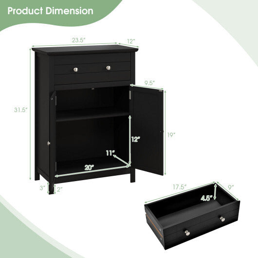 2-Door Freestanding Bathroom Cabinet with Drawer and Adjustable Shelf-Black - Color: Black