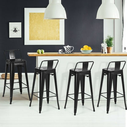 30 Inch Set of 4 Metal Counter Height Barstools with Low Back and Rubber Feet-Black - Color: Black