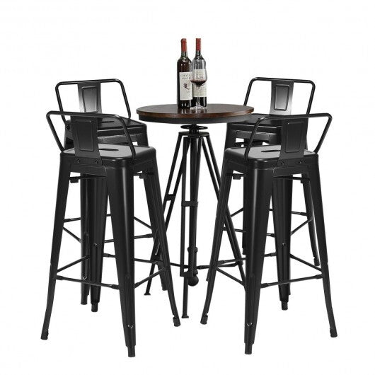 30 Inch Set of 4 Metal Counter Height Barstools with Low Back and Rubber Feet-Black - Color: Black