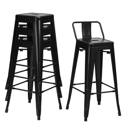 30 Inch Set of 4 Metal Counter Height Barstools with Low Back and Rubber Feet-Black - Color: Black