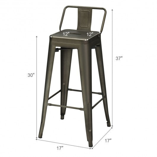 30 Inch Set of 4 Metal Counter Height Barstools with Low Back and Rubber Feet-Gun - Color: Gun