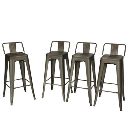 30 Inch Set of 4 Metal Counter Height Barstools with Low Back and Rubber Feet-Gun - Color: Gun