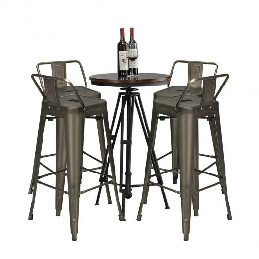 30 Inch Set of 4 Metal Counter Height Barstools with Low Back and Rubber Feet-Gun - Color: Gun