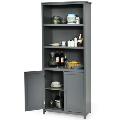 Bookcase Shelving Storage Wooden Cabinet Unit Standing Display Bookcase with Doors-Gray - Color: Gray