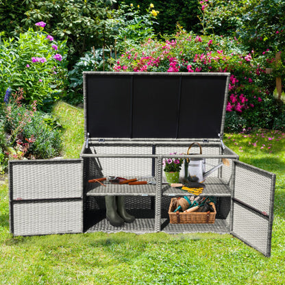 88 Gallon Garden Patio Rattan Storage Container Box - Color: Gray