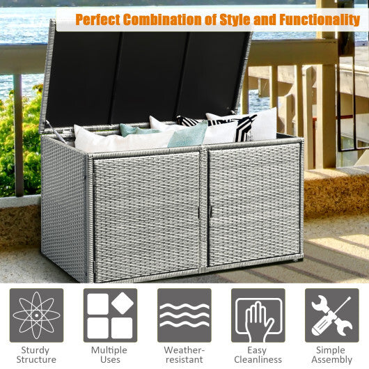 88 Gallon Garden Patio Rattan Storage Container Box - Color: Gray