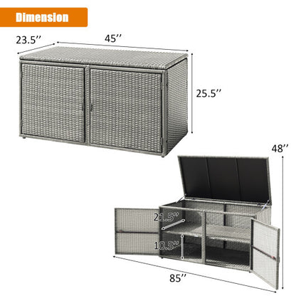 88 Gallon Garden Patio Rattan Storage Container Box - Color: Gray