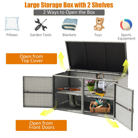 88 Gallon Garden Patio Rattan Storage Container Box - Color: Gray