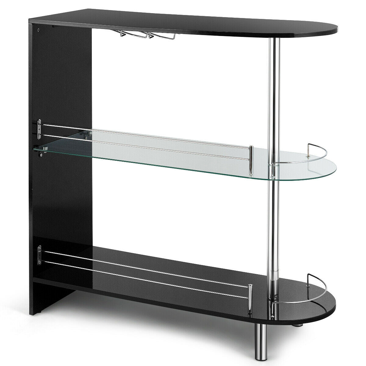 2-holder Bar Table with Tempered Glass Shelf - Color: Black