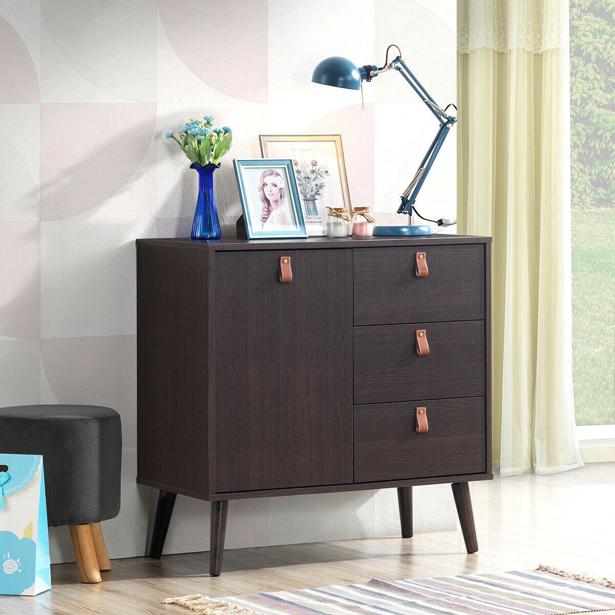 3-drawer Sideboard Storage Display Cabinet-Brown - Color: Brown