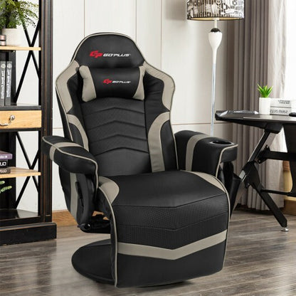 Ergonomic High Back Massage Gaming Chair with Pillow-Gray - Color: Gray