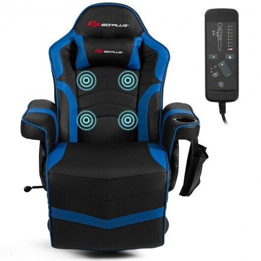 Ergonomic High Back Massage Gaming Chair with Pillow-Blue - Color: Blue